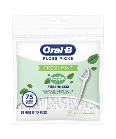 Oral-B Burst of Scope Dental Floss Picks Fresh Mint 75 Count Each Pack of 6 (450 Count Total)