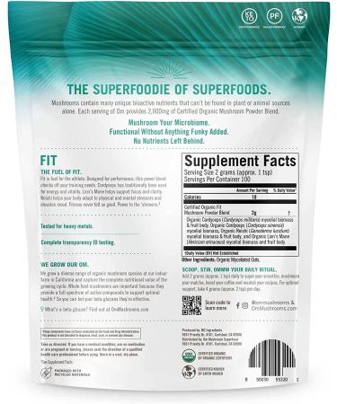 Om Mushrooms Fit Certified Organic Mushroom Powder - 7.05 oz (200g) | 100% Pure Superfood - Buy Online on GoSupps.com