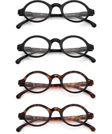 JM Set of 4 Round Reading Glasses - Spring Hinge Readers for Men & Women - 2 Pack Black & 2 Pack Tortoise - 2.5x Magnification - Buy Online on GoSupps.com