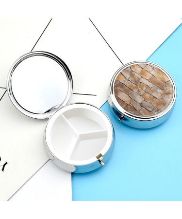 Round Pill Box Wall Texture Print | 3 Compartment Decorative Metal Pill Organizer | Portable Pocket Pill Case for Medicine - Buy Online on GoSupps.com