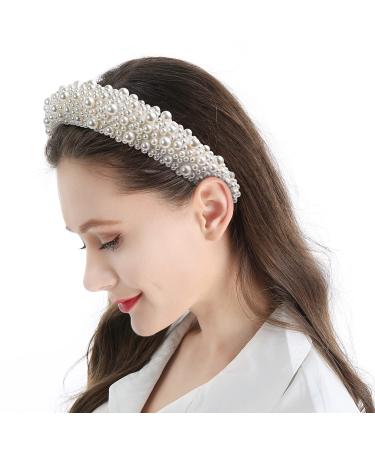 QIANXUAN Fashion Pearl Headband for Women - Elegant Black Padded Headband with Rhinestones and Beading | Wide Hairband Accessory for Girls - Buy Online on GoSupps.com