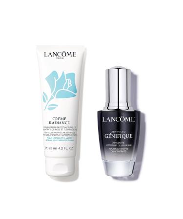 Lanc me Nightime Skincare Routine Duo - Cr me Radiance Cream-to-Foam Face Cleanser 4.2 Fl Oz & G nifique Radiance Boosting Anti-Aging Face Serum 0.67 Fl Oz