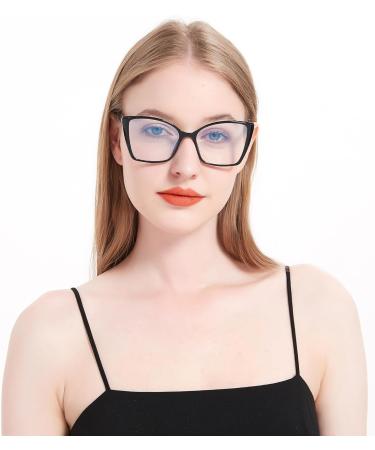 Women's Oversized Blue Light Blocking Glasses - Trendy Cat Eye Gaming Eyeglasses Anti Eyestrain & UV Glare RF6204 (Black Frame) - Shop Internationally - Buy Online on GoSupps.com