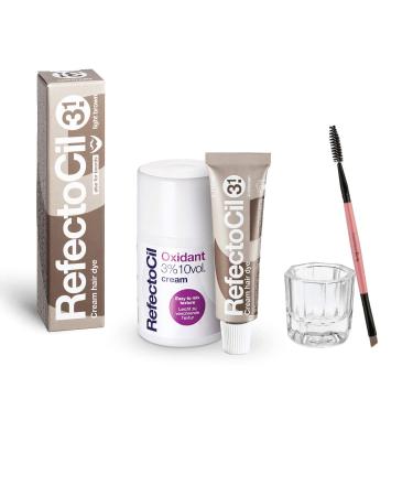 RefectoCil Color Kit LIGHT BROWN, Includes REFECTOCIL Cream Hair Dye 0.5 oz (15ml), CREAM Developer-Oxidant 3%, Mixing Dish and IN YOUR NATURE Mascara Brush for Professional Hair, Beard and Mustache