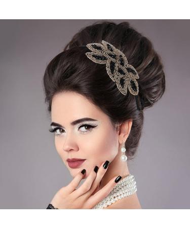 Vintage Crystal Rhinestone Flapper Headband - Black Gold - Buy Online on GoSupps.com