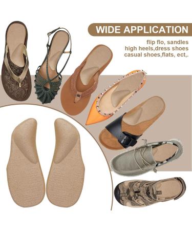 Large 2 Pairs Latte Gel Arch Support Insoles with Heel Cushions for Pressure Relief - Adhesive Pads for Sandals, Flip Flops, Flats, and Dress Shoes - Buy Online on GoSupps.com