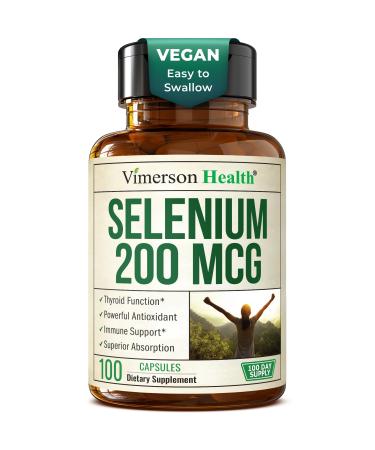 Selenium 200 mcg Capsules High-Potency Selenium Supplement for Thyroid Antioxidant & Immune Support Highly Bioavailable L-Selenomethionine Essential Mineral Supplements Vegan 100 Capsules