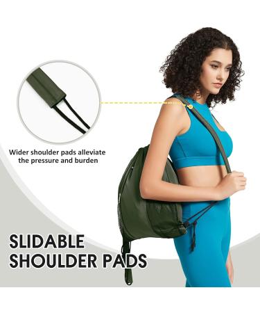 WANDF Drawstring Backpack with Shoulder Pad - Sports Gym Bag with Mesh Pocket for Men & Women - Dark Green - Buy Online on GoSupps.com