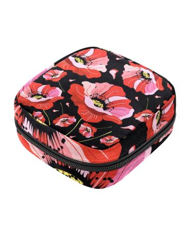 Women bands storage bag menstrual cup pocket girl travel big capacity make-up women bandage organizer floral pattern red poppy flowers