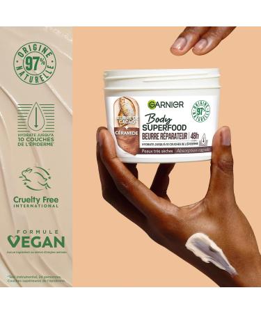 Garnier - Body Superfood - Repair Body Cream - 48H Hydration - Vegan & 97% Natural Formula - Cocoa Butter & Ceramide - For Dry Skin - 380ml - Buy Online on GoSupps.com