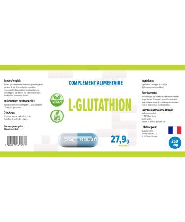 L-Glutathione 250mg - 90 Vegan Capsules for Skin & Liver Detox | High Dose Laboratory Tested - Buy Online on GoSupps.com