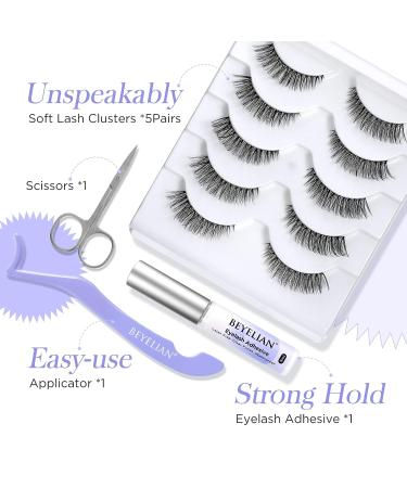 BEYELIAN DIY Lash Extension Kit - Softest & Lightest Band - 5 Pairs Cluster & Individual Lashes for Volume & Natural Look - False Eyelashes with Applicator Tool & Glue Adhesive - Buy Online on GoSupps.com
