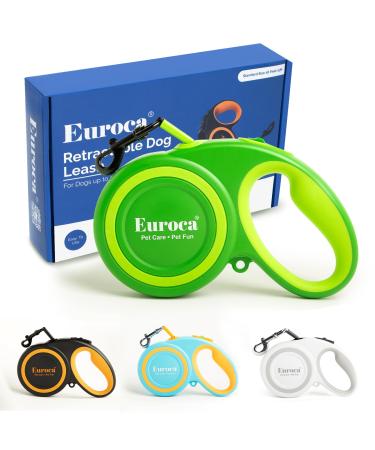 Euroca Retractable Dog Leash for Small Medium and Large Dogs Up to 110LBS- 16' Heavy Duty Reflective Nylon Tape Tangle-Free Quick-Lock Braking System Anti-Slip Handle (Large Green) Large Green