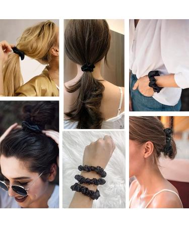 JeoPoom Silk Hair Rope 3 Pieces 11cm and 6cm Silk Hair Rope Regular Donut Hair Ties Silk Scrunchies for Women Girls Ladies(Black) - Buy Online on GoSupps.com
