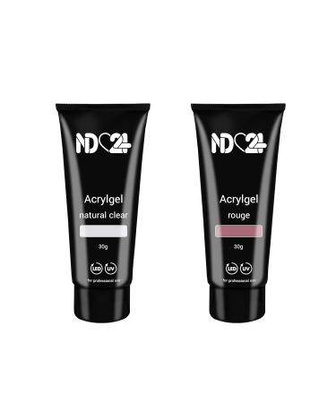 Poly Acrylic Gel Tube Set - Clear & Rouge (2 x 30g) | Premium Nail Art Supplies | International Shipping - Buy Online on GoSupps.com