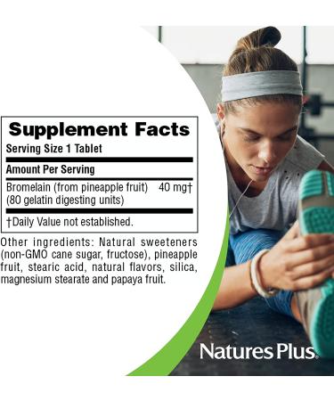 NaturesPlus Chewable Bromelain 40mg Supplement - Sinus Support & Anti-Inflammatory - 180 Tablets - Buy Online on GoSupps.com