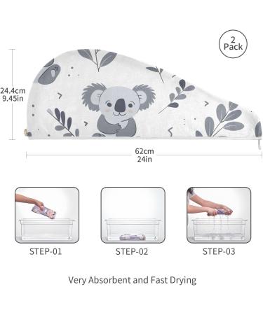 Cute Koala Hair Towel Set for Kids - Super Absorbent Quick Dry Turbans | 2 Pack Head Towels with Button Wraps for Women & Girls - Buy Online on GoSupps.com