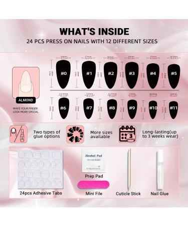 Cat Eye Press on Nails - Grey Almond with Green Glitter | 24 Pcs Handmade Fake Nails Kit for Women & Girls - Glossy Bling Salon Perfect - Buy Online on GoSupps.com