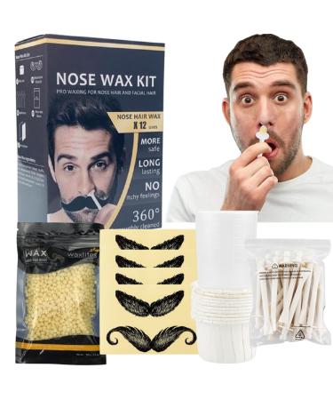Nose Hair Wax Kit Nose Wax Kit for Men Women at home Nose Hair Remover Ear Hair Waxing Kit Mustache Remover Eyebrows Lips Facial Hair Remover Wax with 100g Wax Beans 20 Applicators 10 Paper Cups 10 Moustache Protectors & 1 Measuring Cup Wax Kit