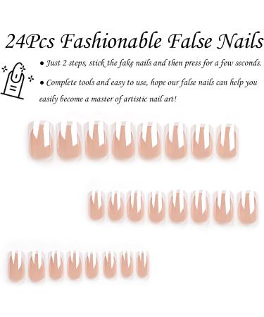 Nude French Glitter Square False Nails Set | 24Pcs Press On Nail Tips with Glue | Women's Coffin Nail Art - Buy Online on GoSupps.com