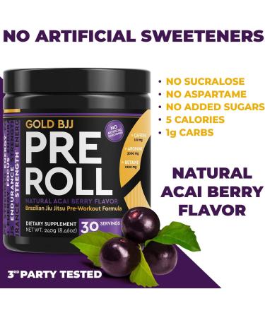 Gold BJJ PreRoll - Jiu Jitsu Pre Workout Supplement for Energy, Focus, and Endurance - Acai Berry Flavor, 30 Servings - Buy Online on GoSupps.com