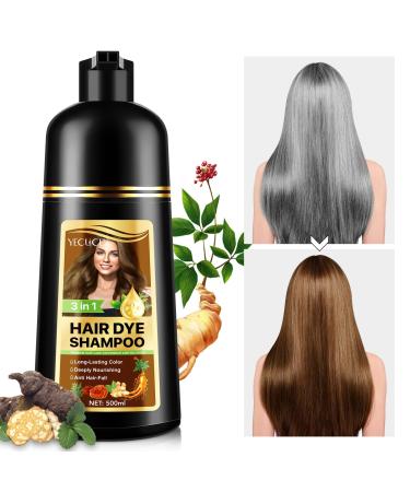 Uocasi Hair Dye Shampoo for Gray Hair Instant Hair Dye Shampoo for Men and Women Natural and Long-Lasting Hair Care 3-in-1 Plant-Based Hair Dye Shampoo - 500ml (Coffee)
