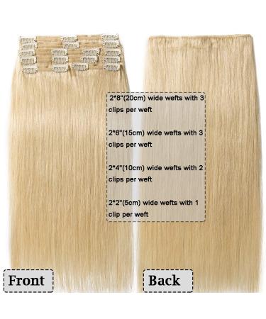 Clip In Extensions Real Hair - 100% Remy 8 Pcs 18 Clips Thick Double Wefts 30cm 115g #613 Light Blonde - International Shipping - Buy Online on GoSupps.com