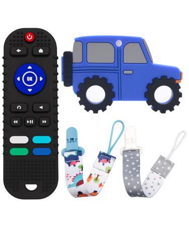 2 Pack Baby Teething Toys Remote Shape Teether Toy Soft Silicone Baby Chew Toy for Babies Soft-Textured Teether Baby Chew Toys Sensory Toys (1 Rmote 1 Car)