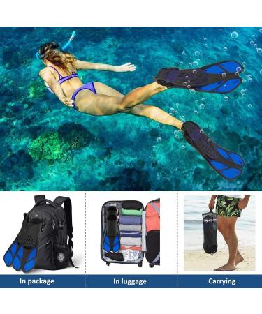 Sugaroom Blue Swim Fins - Adjustable Open Heel Diving Flippers for Adults and Kids - Includes Mesh Bag - Ideal for Snorkeling, Lap Swimming, and Scuba Diving - L/XL Size - Buy Online on GoSupps.com