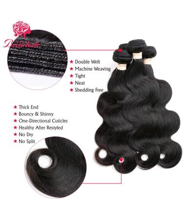 Beauhair Brazilian Body Wave Virgin Hair Bundles with Lace Closure | 14/16/18+14 Inch | Unprocessed Human Hair | Natural Black 4X4 Lace Closure | Free Part | Body Wave Bundles - Buy Online on GoSupps.com