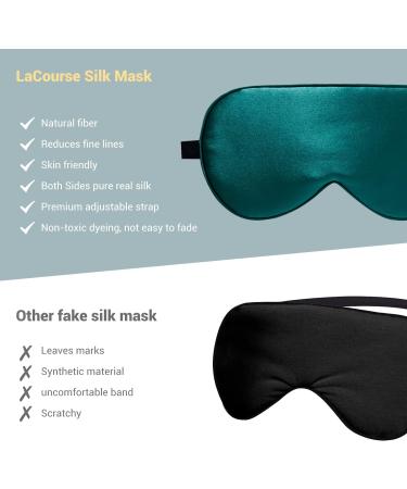 Luxury 100% Natural Mulberry Silk Sleep Mask with Ear Plugs & Travel Pouch | Adjustable 19 Momme Organic Silk Eye Mask for Men & Women - Blackish Green - Buy Online on GoSupps.com