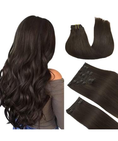 Doores clip in extensions real hair dark brown 35cm 14 inch 9 pieces 150g remy hair extension real hair natural real hair extensions straight real hair extensions clip in thick hair 35cm-15g #2 dark brown