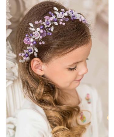 IYOU Princess Pearl Headband Purple Flower Communion Headpiece Birthday Bridal Wedding Hair Accessories for Girls - Buy Online on GoSupps.com