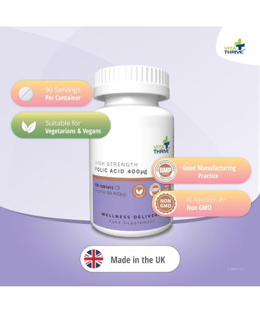 VitaThrive Folic Acid 400mcg 90 Tablets - Essential Supplement for Energy and Wellness - Buy Online on GoSupps.com