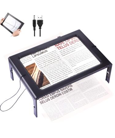 Rectangular Page Magnifier with 12 LED Lights 3X Magnifying Glass Folding and Hands-Free Led Full-Page Magnifier with Dual Power Mode for Elder, Low Vision People to Read Small Prints
