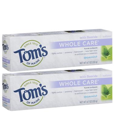 Tom's of Maine Whole Care Fluoride Toothpaste Natural Toothpaste Whitening Toothpaste Spearmint 4.7 Ounce 2-Pack Spearmint 4.7 Ounce (Pack of 2) - Buy Online on GoSupps.com