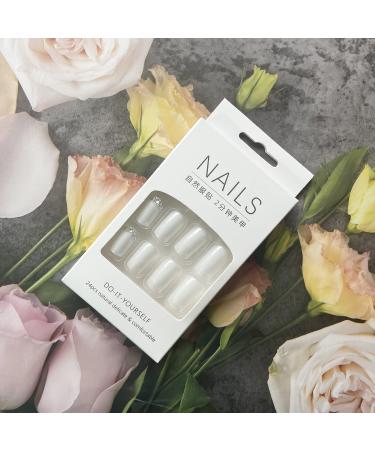 Square Press On Nails Short White Fake Nails | Glue On Acrylic False Nails with Matte Finish & Sequin Designs | 24Pcs Set for Women & Girls - Buy Online on GoSupps.com