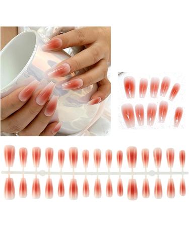 FEIlei 30Pcs Long Press on Nails Coffin French Fake Nails Tip Gradient Acrylic Nails Glossy False Nails for Women Girls - Buy Online on GoSupps.com