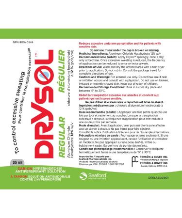 Drysol Clinical Strength Antiperspirant Available with the Best Clinical Strength Protection (Drysol 12% Regular) Regular dab-on 35 ml - Buy Online on GoSupps.com