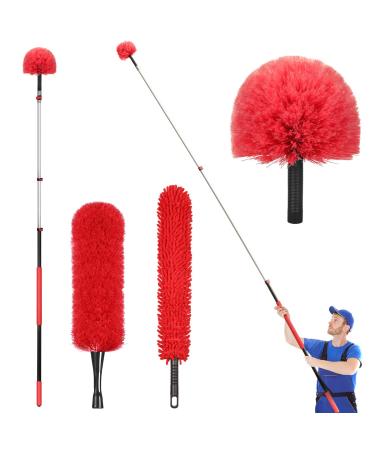 20 Foot High Reach Dusting Kit with 5-12 Foot Extension Pole // High Ceiling Duster with Telescopic Pole // Cobweb Duster // Microfiber Duster // Outdoor & Indoor Extendable Duster Cleaning Kit 12 feet