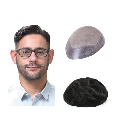 Lordhair knotless toupet for men skin injects human hair system base size 8x10 inch light medium dense men hair part off black 1b#