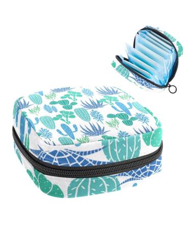 GIAPB Period Bag Sanitary Napkin Storage Bag Period Pouch Travel Makeup Bag Blue Succulent Plants Color2072