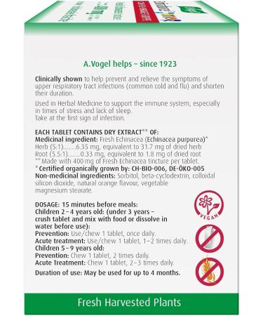 A.Vogel Echinaforce Junior Chewable Tabs - Cold & Flu Relief for Kids 2+ | 180 Organic Echinacea Tabs - Buy Online on GoSupps.com