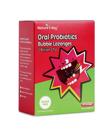 Nature's Key Oral Probiotic Bubble lozenges -3 Billion CFU Probiotics, Support Teeth & Gums Health and Fresh Breath (60 Count (Pack of 1)) 60 Count (Pack of 1)