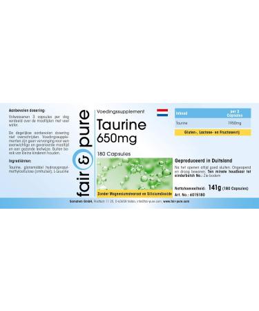 Fair & Pure Taurine 650mg Vegan Capsules - 180 High-Dose Taurine Supplements - Buy Online on GoSupps.com