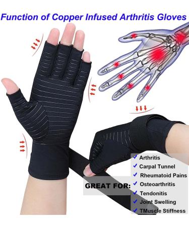 Copper Compression Gloves for Arthritis Pain Relief - 2 Pairs (Large/X-Large) - Hand Support for Carpal Tunnel, Joint Swelling, Rheumatoid - Fingerless Design for Typing - Men and Women - Buy Online on GoSupps.com