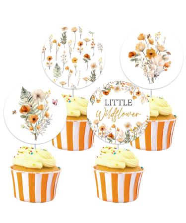 kreat4joy 36pcs Boho Wildflower Cupcake Toppers for Girl Little Wildflower Baby Shower Decorations Flower Theme Baby Shower Decorations