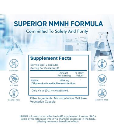 NMNH (NMN Supplement Alternative) 1000mg Per Serving NAD Supplement to Boost NAD+ Levels as We Age for Anti Aging Energy Focus - 120 Capsule 120 Count (Pack of 1) - Buy Online on GoSupps.com