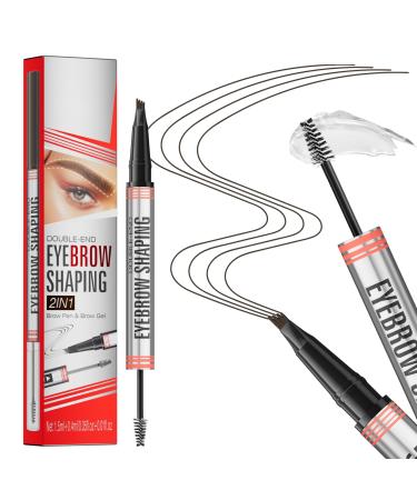 Eyebrow Pencil Dark Brown 2-in-1 Microblading Eyebrow Pen with 4-Fork-Tip and Sealing Brow Gel Waterproof Eyebrow Pencil Eyebrow Pencil for Long-Lasting Natural Looking Brow(Dark Brown)