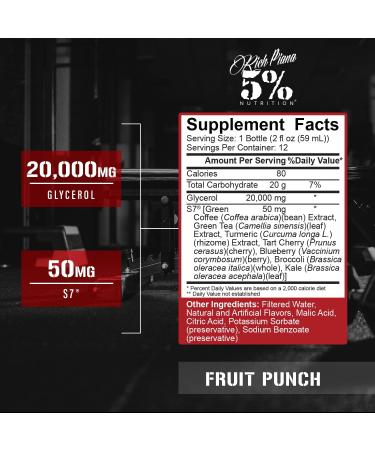 5% Nutrition Rich Piana Pump Shot Liquid Glycerol Nitric Oxide Booster Stim Free Pre Workout | 20 000 mg with S7 | Pumps Hydration | Fruit Punch Flavor (12 Pack Caddy) - Buy Online on GoSupps.com